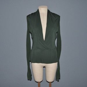 YIGAL AZROUEL Green Plunging Surplice Blouse sz M